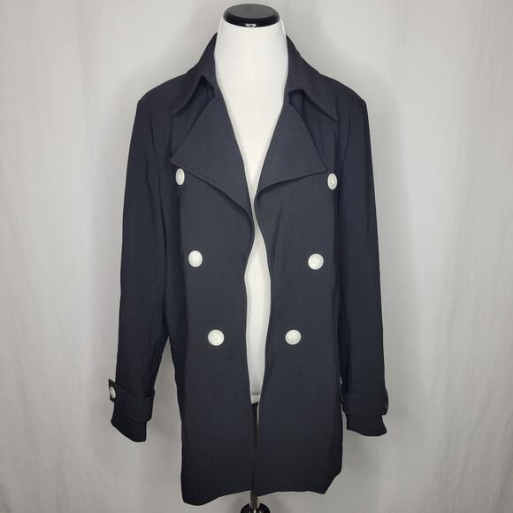 Anne Klein Women's Faux Double-Breasted Trench Coat Black NWT Size 14 - Picture 3 of 9